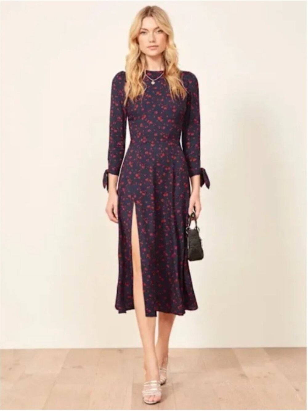 Reformation Zelda Midi Dress Navy Blue Red Floral NWT Size 12